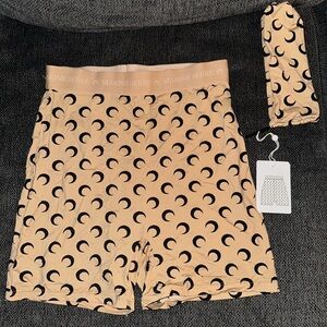 Marine Serre Tan Shorts with Black Crescent Design